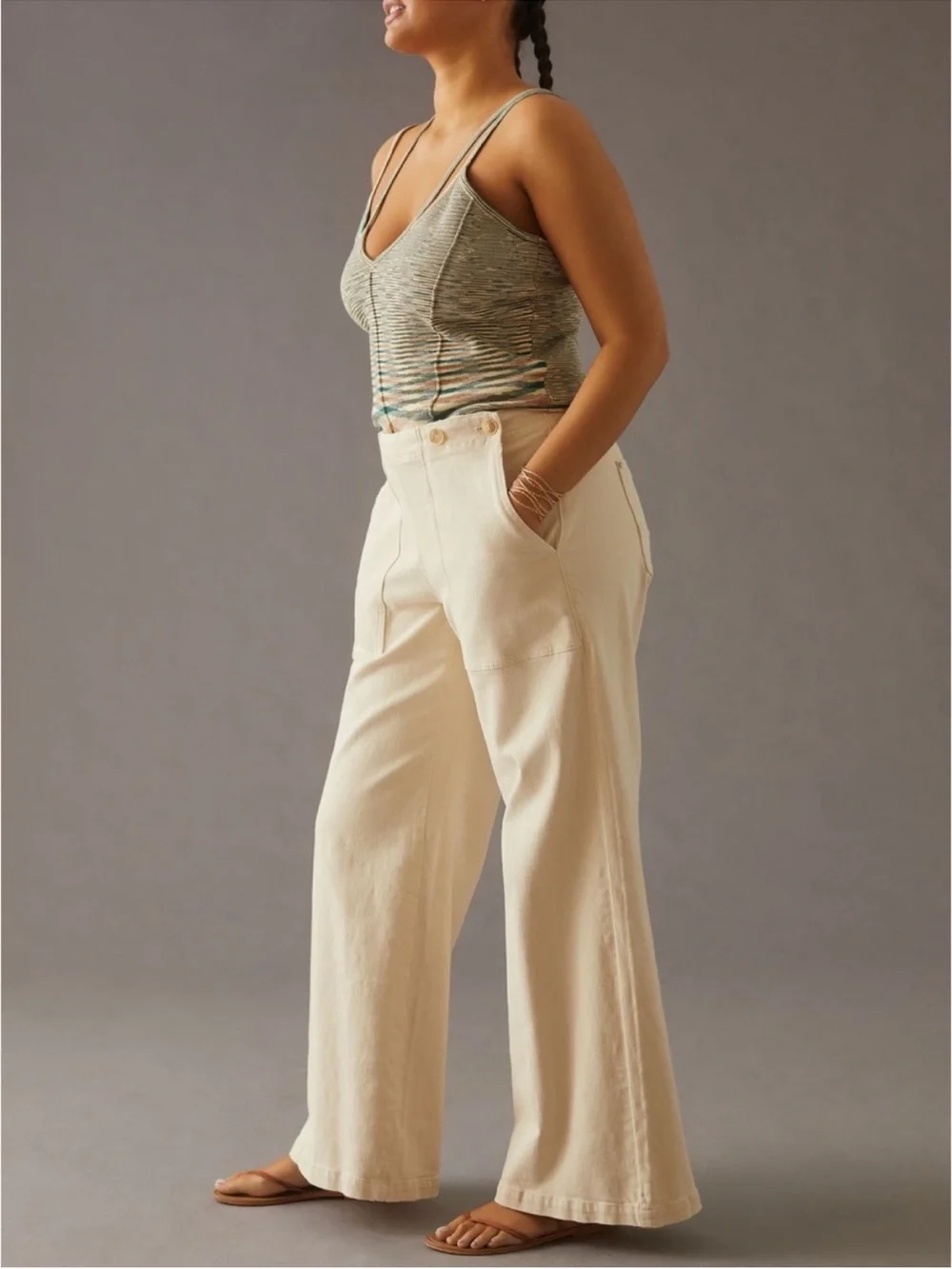 Pilcro The Kit High-Rise Wide-Leg Utility Trousers in Cream